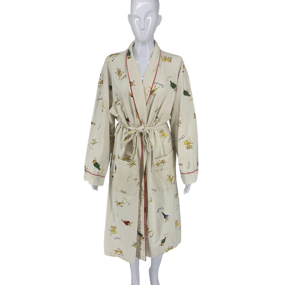 Pottery Barn Santas Reindeer Flannel Robe Sz XL 100% Cotton Portugal Storage Bag - Picture 2 of 7